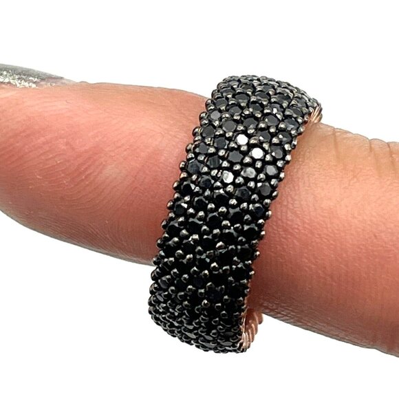 Rose Gold Over Sterling Silver Micro Pave Black Spinel Eternity Band Ring 8 New - Picture 3 of 9